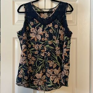 Christopher & Banks Floral Lace Trim Tank